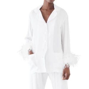 White Pajama Set with Feathers